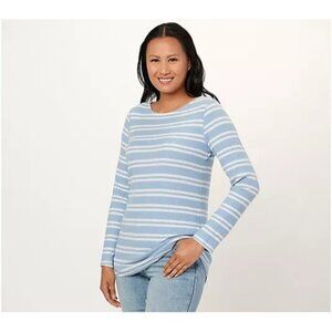 Susan Graver Petite Weekend Stripe Brushed Rib Knit Tunic Size XL Slate Blue NEW